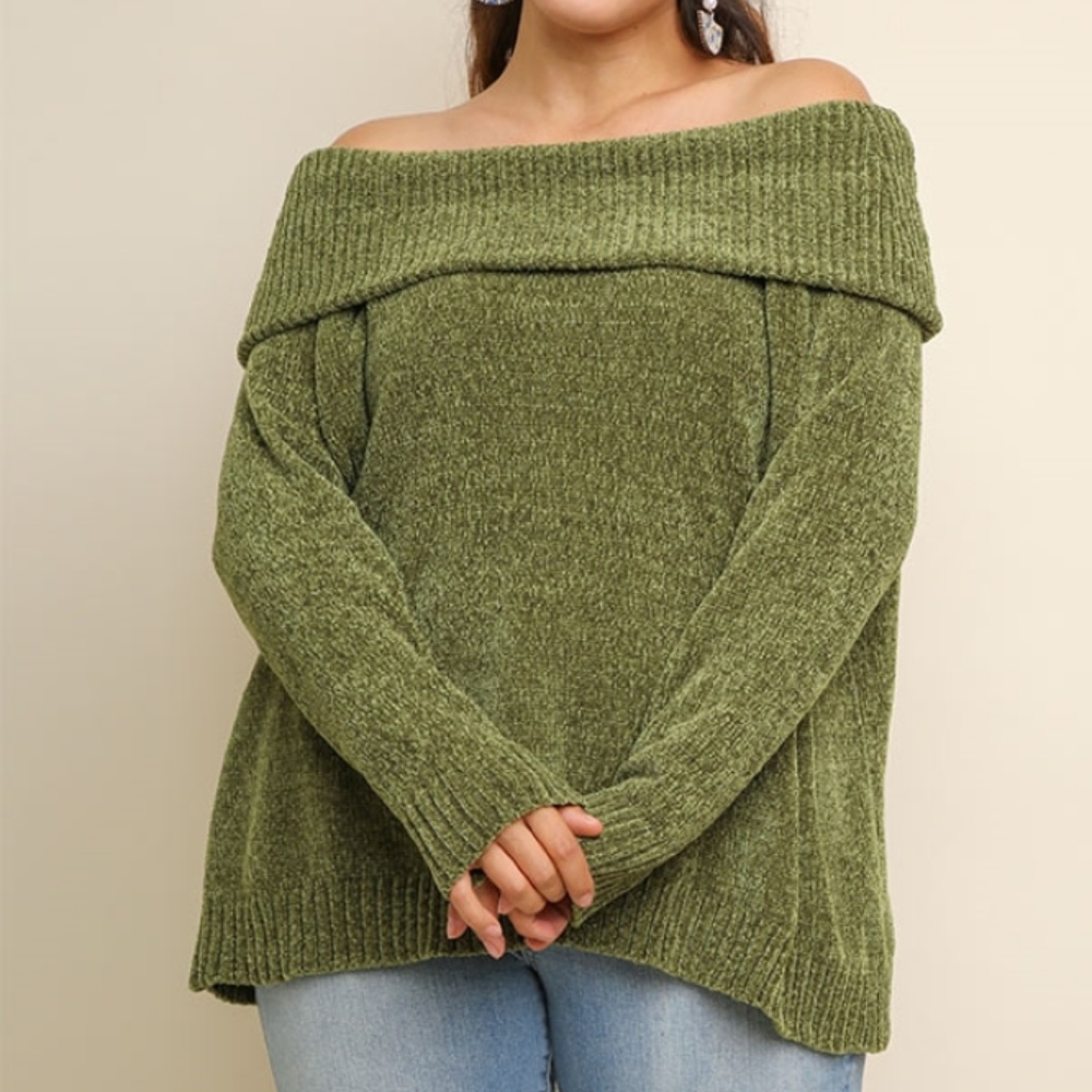 Plus Size Olive Chenille Sweater - Picture 3 of 4